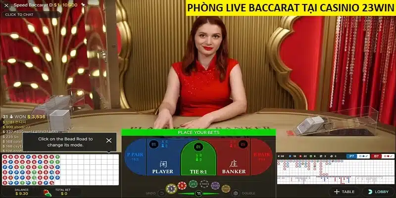 Baccarat tại casino 23Win đạt tiêu chuẩn quốc tế